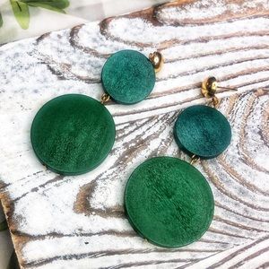 Handcrafted Bohemian Wooden Green Earrings